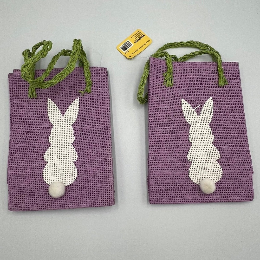 World Market Woven Gift Bags Kids OS Purple Brand New Easter Bunny Burlap 2pc